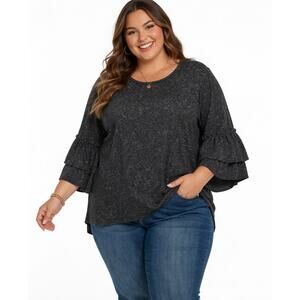 Green Envelope Plus Size Whimsigoth Women’s Top 3x Ruffle Sleeve Textured Black